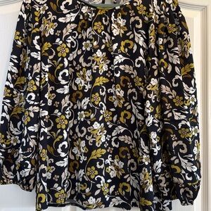 LOFT Black and Gold Floral Blouse